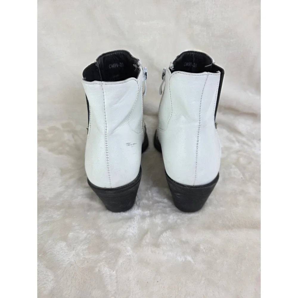 Womens White Snake Print Ankle Boots‎ Western Style Side Zip Chunky Heel Size 36
